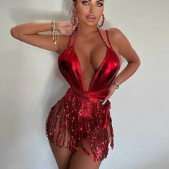 swimsuit new European and American deep V swimsuit ins tassel one-piece swimsuit