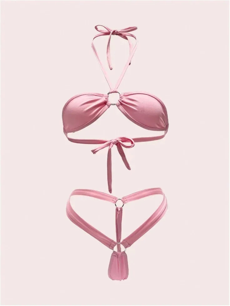 Europe and The United States Breast Ring Decoration Backless Female Two-piece Two-piece Swimsuit in Stock