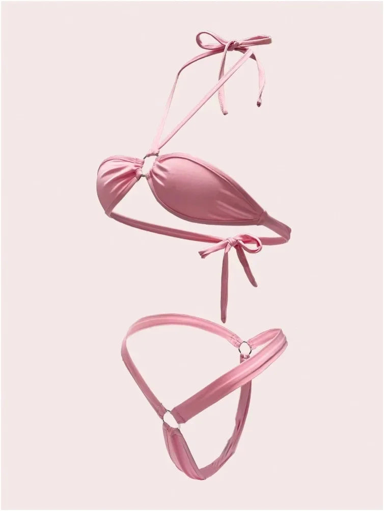 Europe and The United States Breast Ring Decoration Backless Female Two-piece Two-piece Swimsuit in Stock