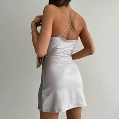 European and American popular off shoulder suspender silver tight dress