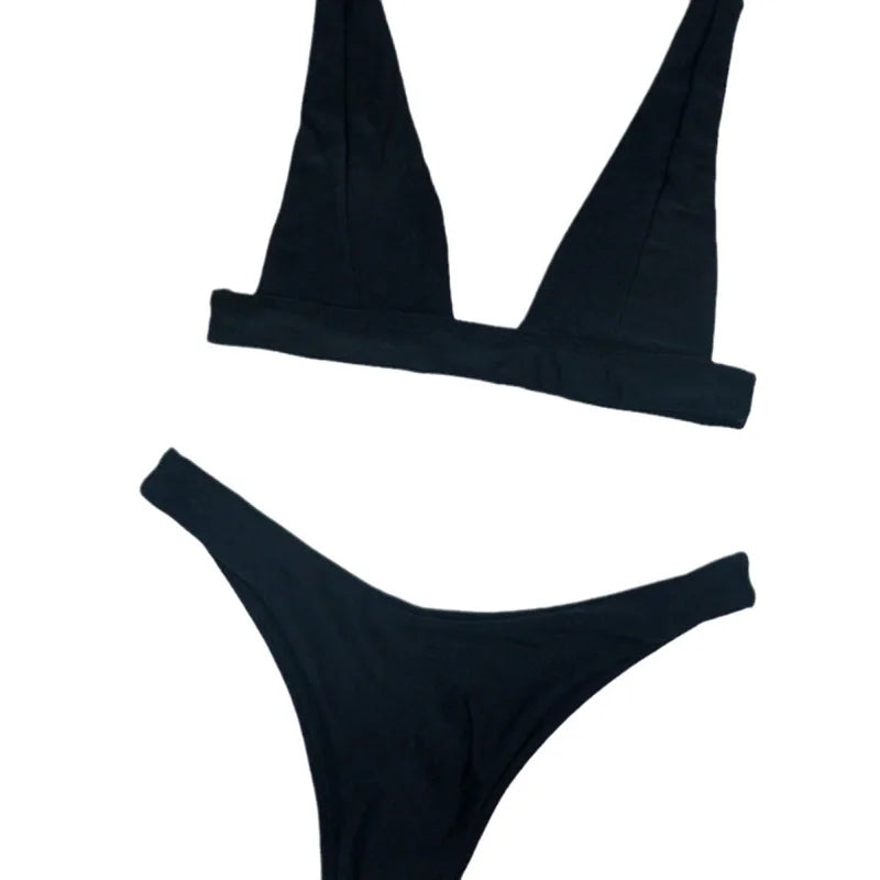 New American Solid Color Tight European and American Style Mature Style Bikini Swimsuit with Chest Pads