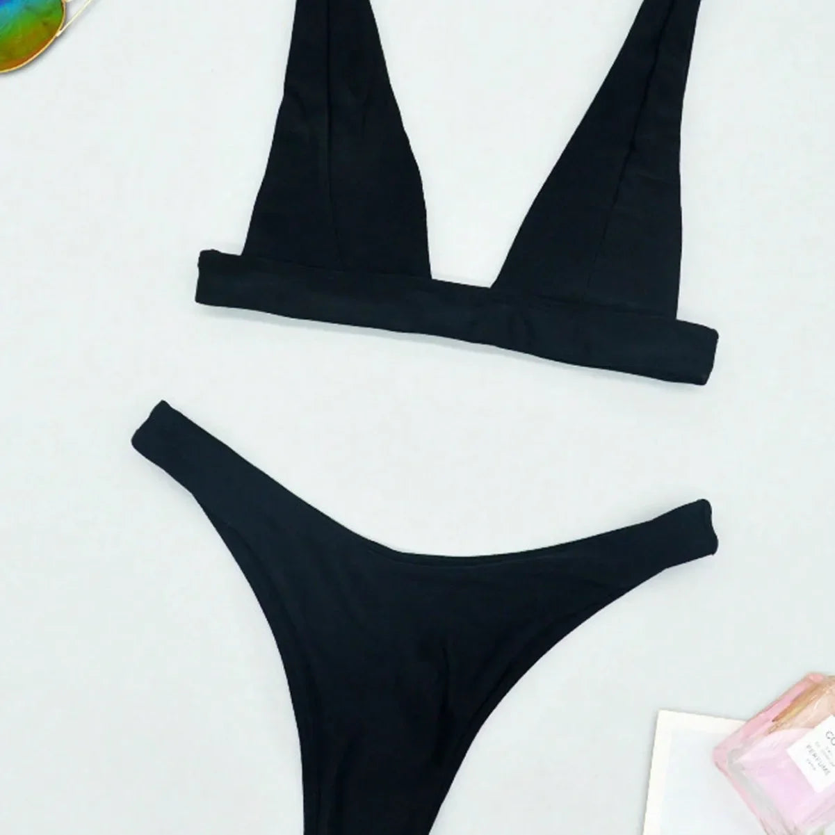 New American Solid Color Tight European and American Style Mature Style Bikini Swimsuit with Chest Pads