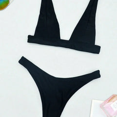 New American Solid Color Tight European and American Style Mature Style Bikini Swimsuit with Chest Pads