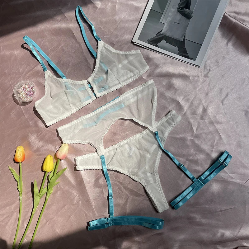 Sensual Lingerie Woman Lace Transparent Underwear Fairy Embroidery Brief Sets Delicate Bra Kit Push Up