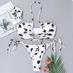new cow neck tie split swimsuit
