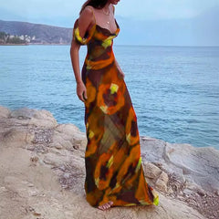 popular American printed suspender dress