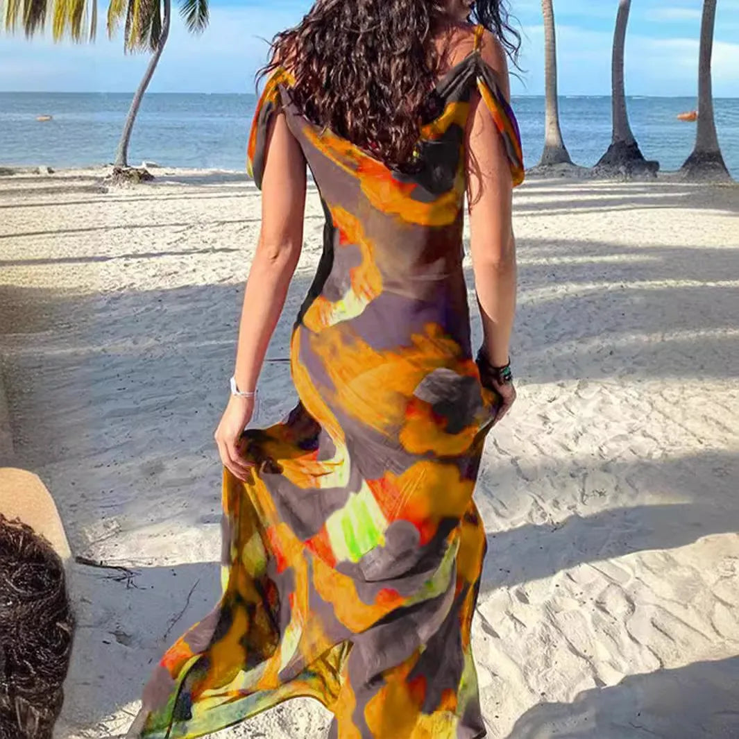 popular American printed suspender dress