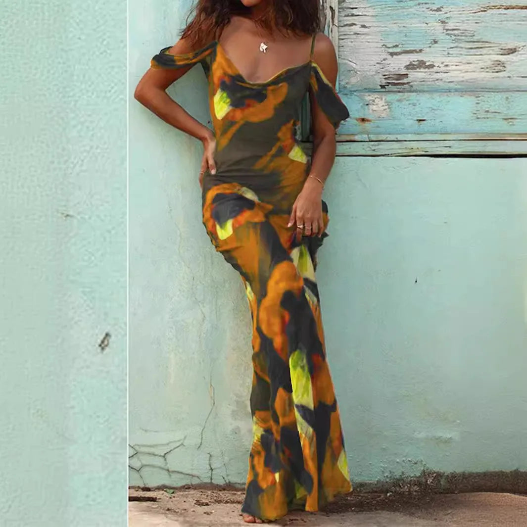 popular American printed suspender dress
