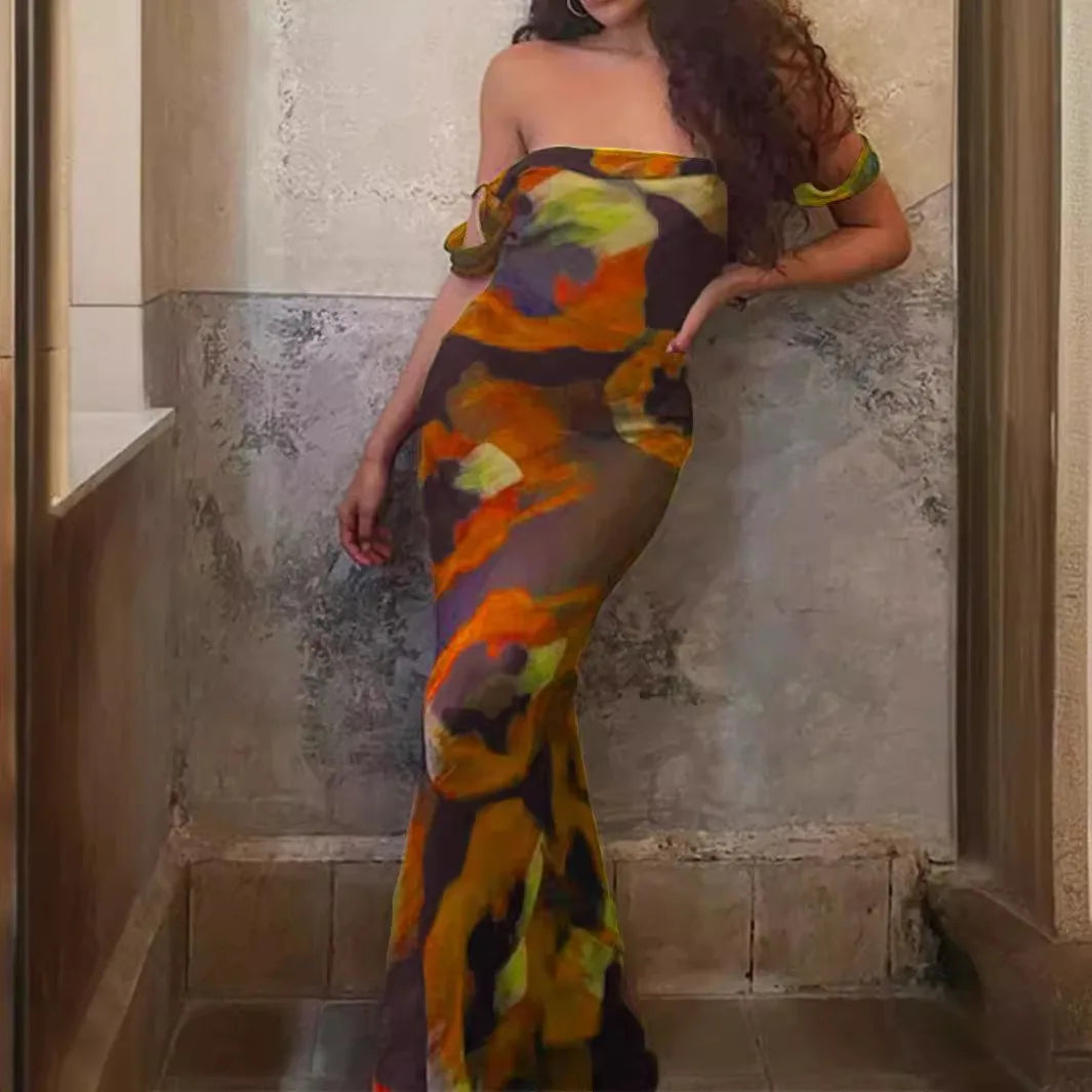 popular American printed suspender dress