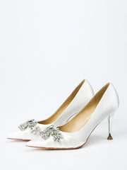 Pointed Toe Rhinestones High Heel Fashion  Satin Wedding Shoes