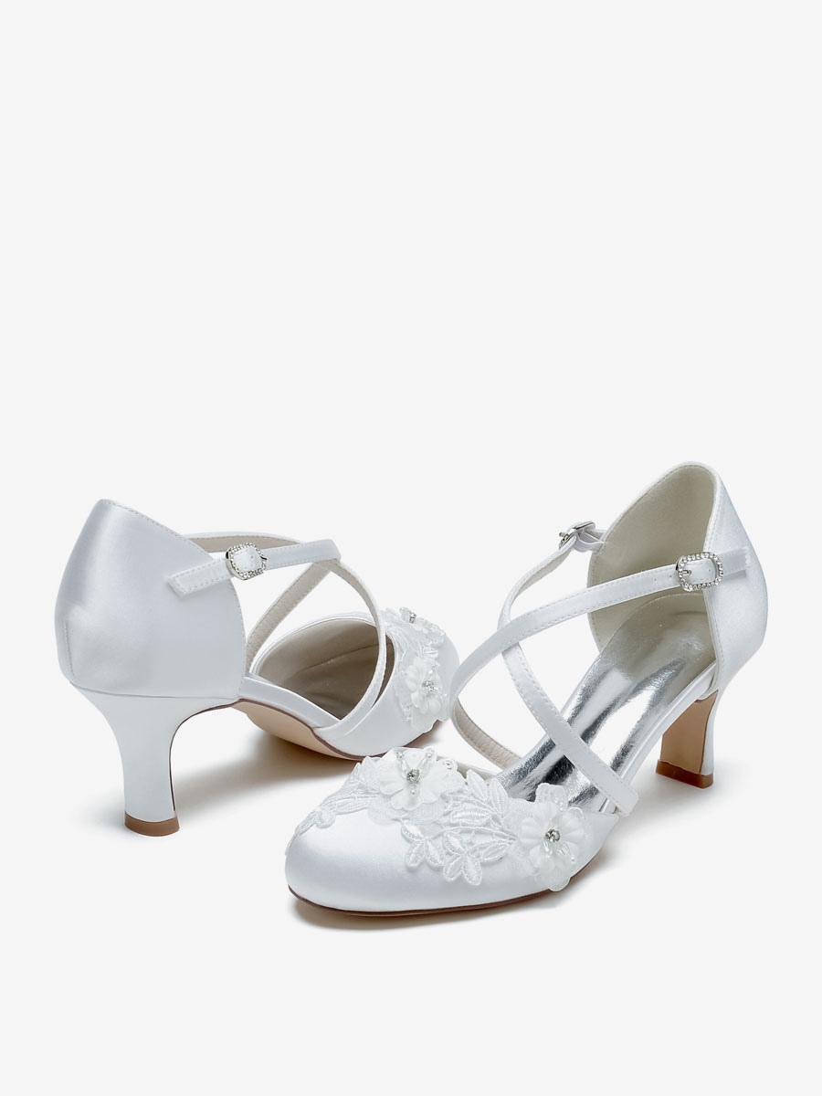 Satin Round Toe Fashion Flower Pattern Bridal Shoes