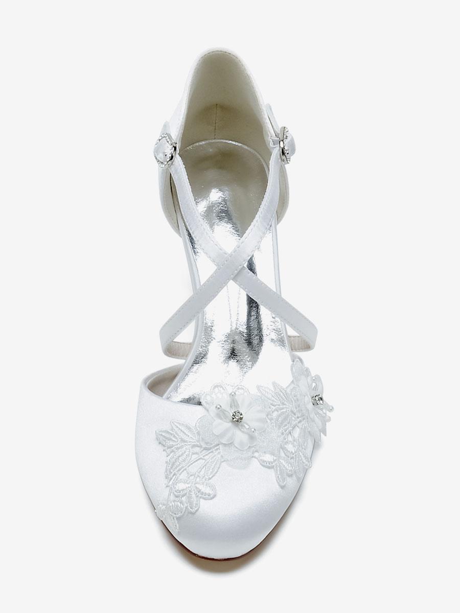 Satin Round Toe Fashion Flower Pattern Bridal Shoes