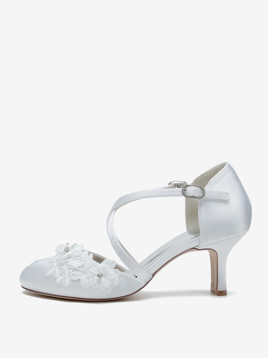 Satin Round Toe Fashion Flower Pattern Bridal Shoes