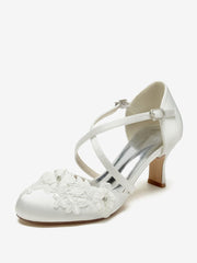 Satin Round Toe Fashion Flower Pattern Bridal Shoes