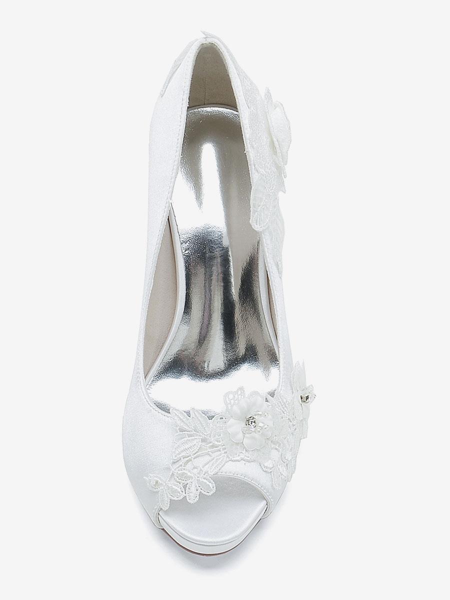 Flower Leaves Pattern Satin Peep Toe Wedding Bridal Shoes