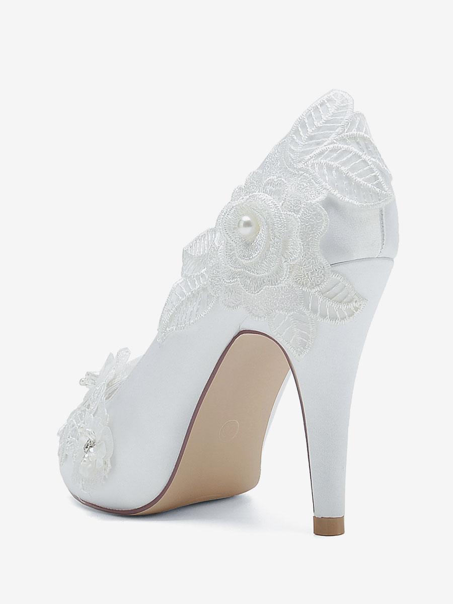 Flower Leaves Pattern Satin Peep Toe Wedding Bridal Shoes