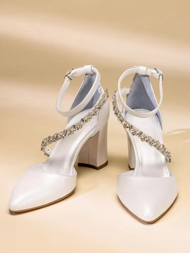 PU Leather Pointed Toe Chains Bridal Pumps Shoes