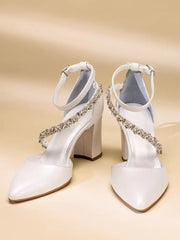 PU Leather Pointed Toe Chains Bridal Pumps Shoes