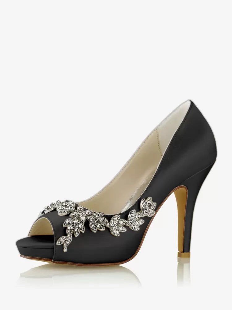 Rhinestones Fashion Diamond Satin Peep Toe Bridal Shoes