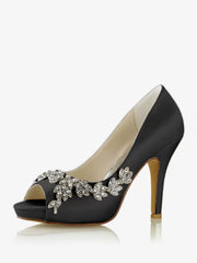 Rhinestones Fashion Diamond Satin Peep Toe Bridal Shoes