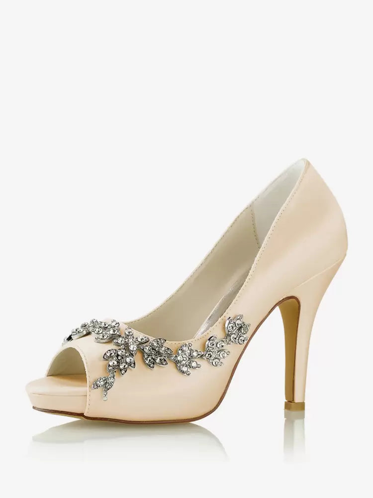 Rhinestones Fashion Diamond Satin Peep Toe Bridal Shoes