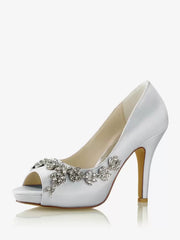 Rhinestones Fashion Diamond Satin Peep Toe Bridal Shoes