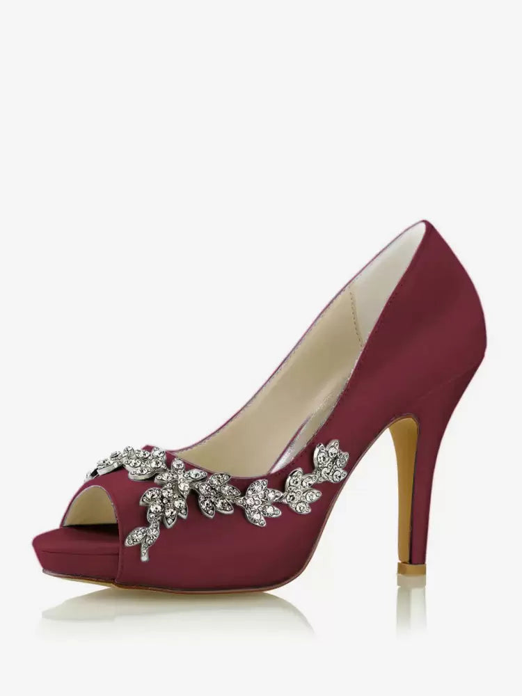 Rhinestones Fashion Diamond Satin Peep Toe Bridal Shoes