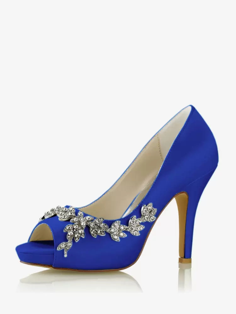Rhinestones Fashion Diamond Satin Peep Toe Bridal Shoes