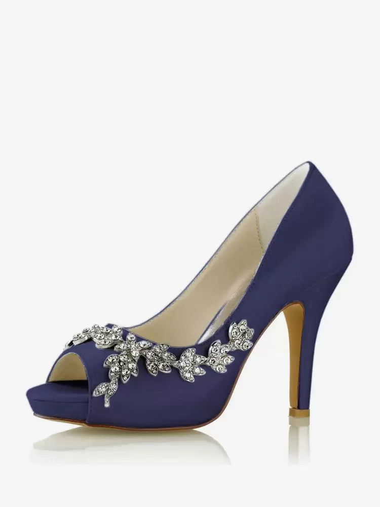 Rhinestones Fashion Diamond Satin Peep Toe Bridal Shoes