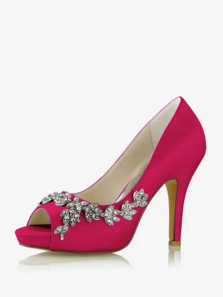 Rhinestones Fashion Diamond Satin Peep Toe Bridal Shoes