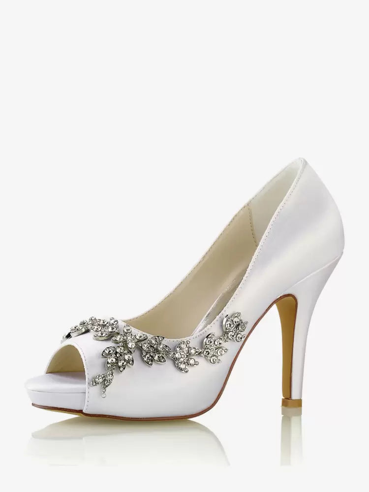 Rhinestones Fashion Diamond Satin Peep Toe Bridal Shoes