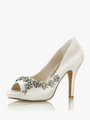 Rhinestones Fashion Diamond Satin Peep Toe Bridal Shoes