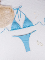 Blue Triangle Bikini Set - High Cut Thong Bottoms and Adjustable Straps - Perfect