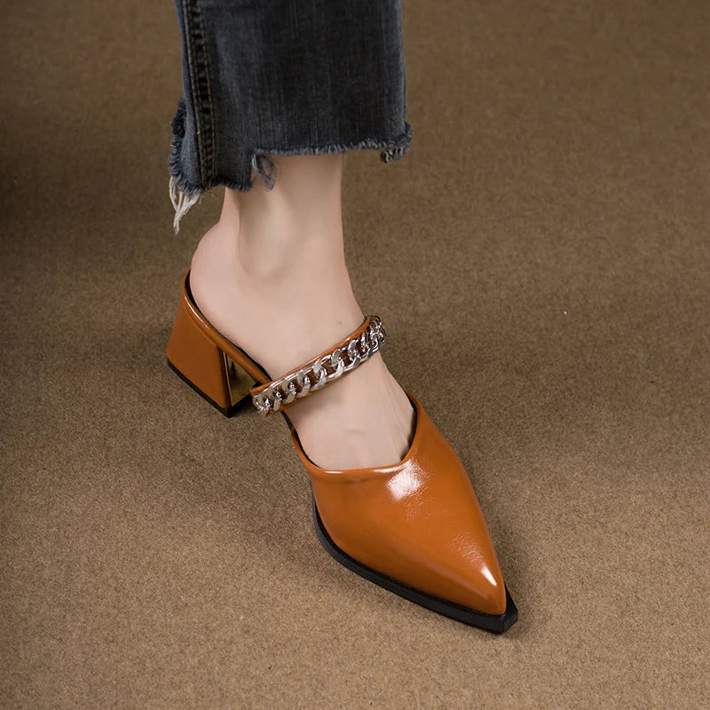 Retro Style Sing-backs Party Pointed Toe Thick Heel Sandals
