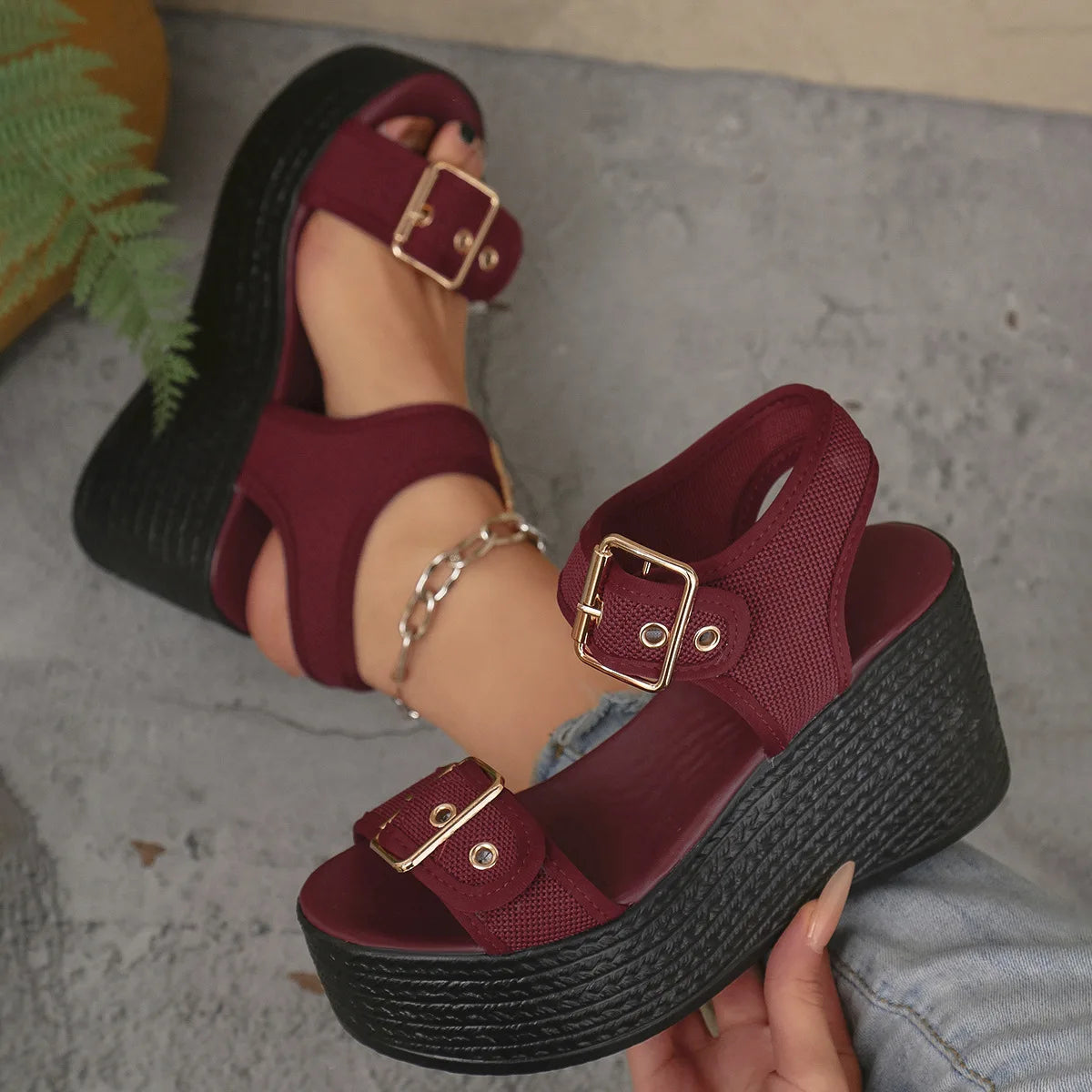 Casual Rear Strap Platform Wedge Open Toe Super High Heel Sandals