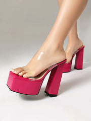 Transparent Summer Super Square Toe Slides High Heels Sandals