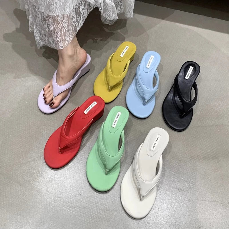 Casual Slides Narrow Band Outdoor Wedge Heel Flip Flops Slipper