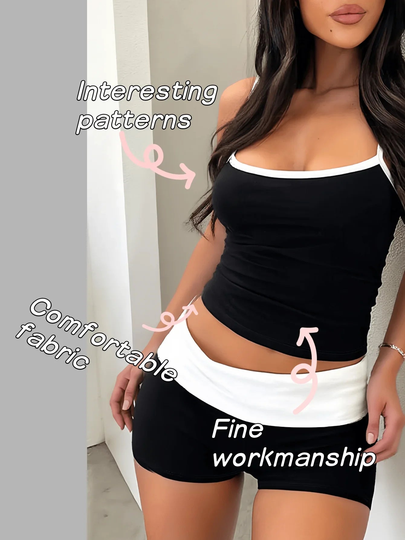 2PCS Set Wmoen's Cami Top&Colorblock High Waist Shorts Tracksuit Set,Casual Breathable Clothing Set