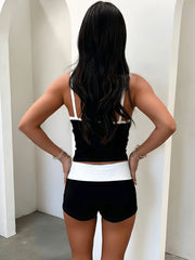 2PCS Set Wmoen's Cami Top&Colorblock High Waist Shorts Tracksuit Set,Casual Breathable Clothing Set