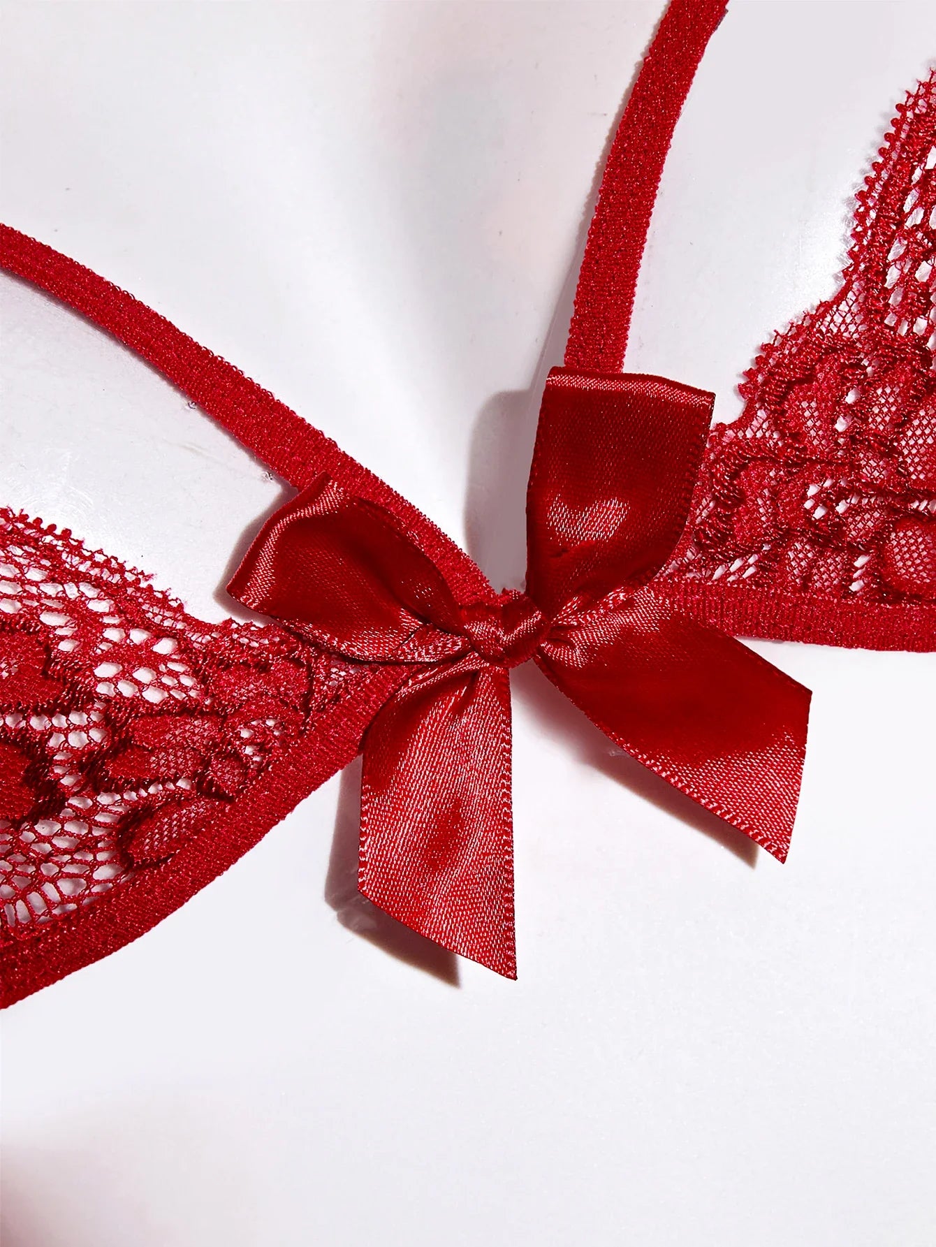 2PCS bow Bra Panties Set Lingeries transparent lace Kawaii Bikini Lace-up Strap red Breathable Soft Thin Underwear