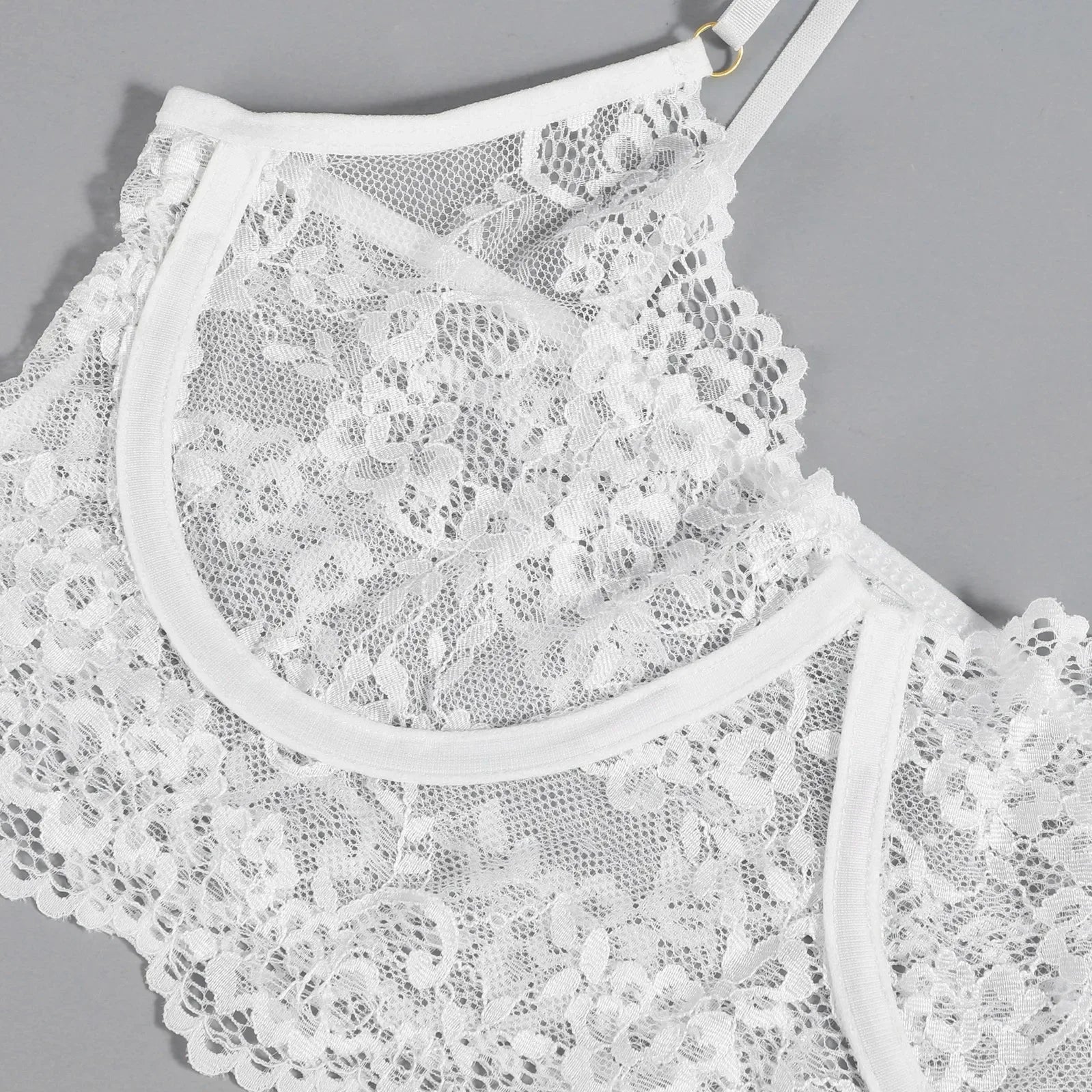 3PCS Lace See Through Bra Set Lingerie Underwear Halter Tops Bra and Panties Garter Intimate