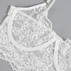 3PCS Lace See Through Bra Set Lingerie Underwear Halter Tops Bra and Panties Garter Intimate