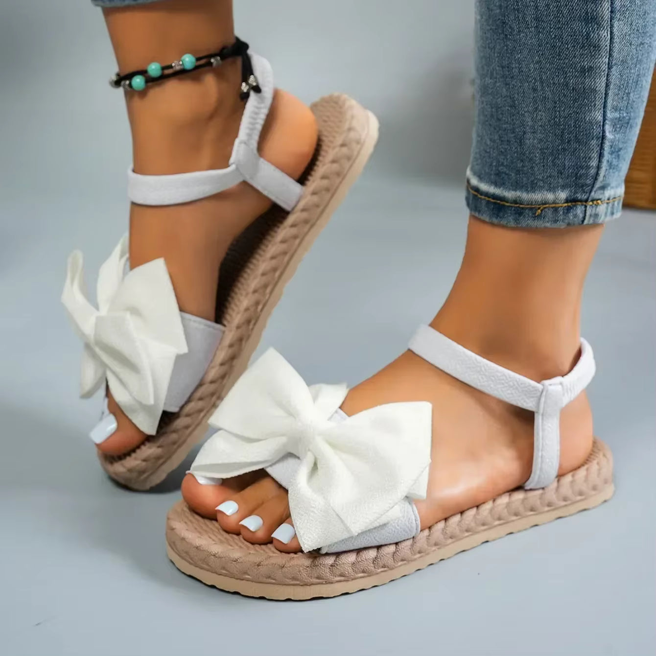 Casual Outdoor Shallow Bow Back Strap Tie Anti-slip Trend Sandals