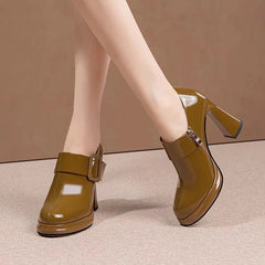 Formal Side Zip Round Head Thick Platform Pumps High Heel