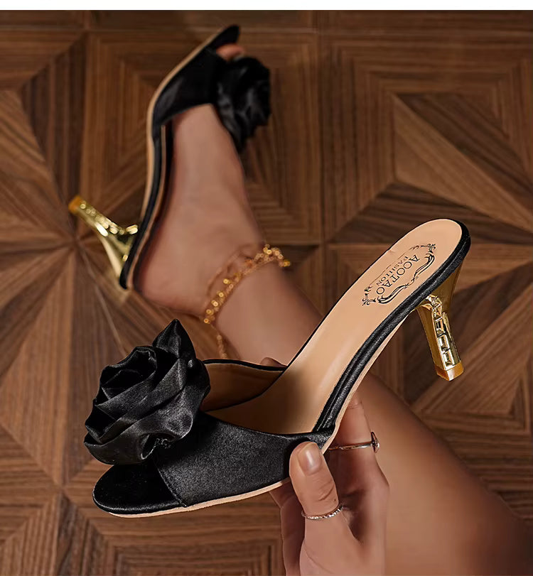 Casual Peep Toe Flower Solid Slip-On Thin Heels High Heels