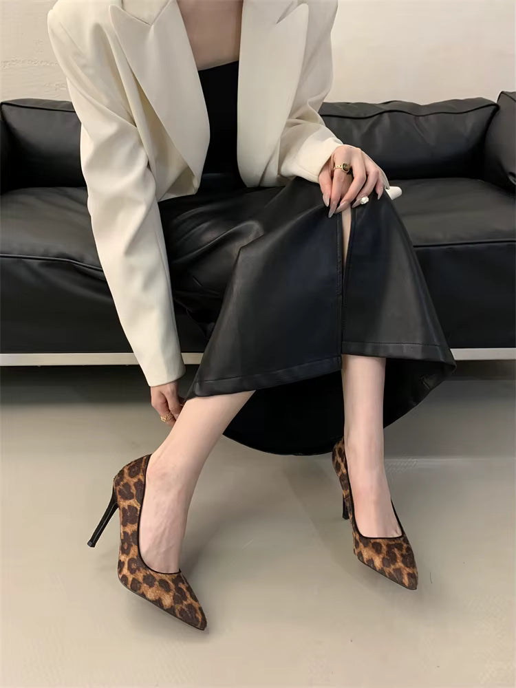 Casual Leopard Print Stiletto Pointed Toe High Heels