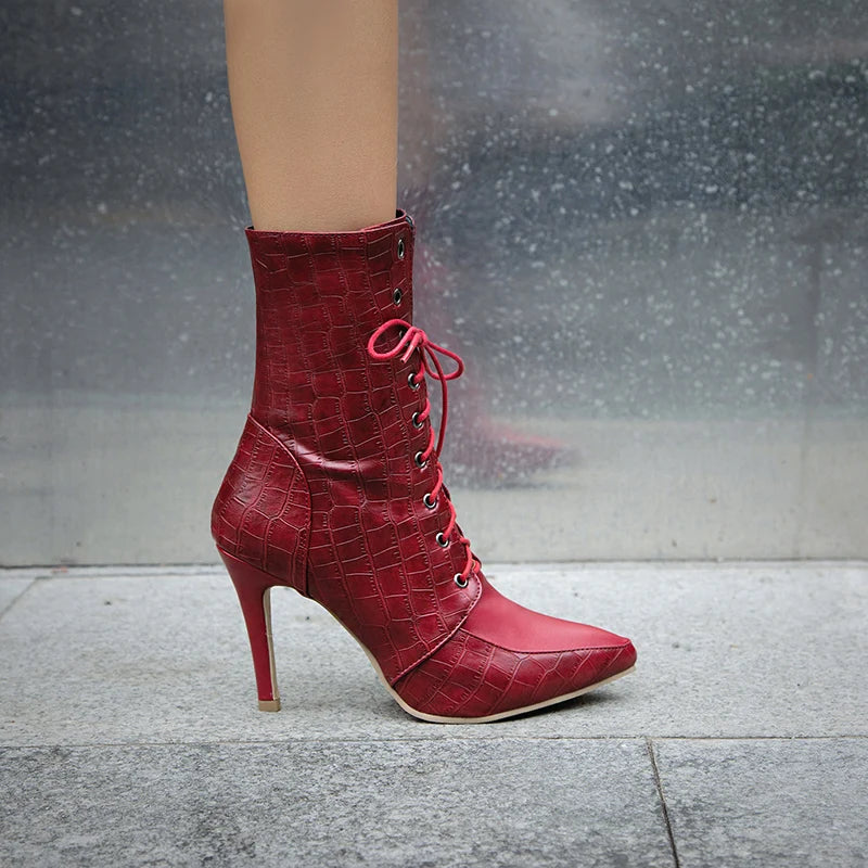 Casual Zipper Short Plush Cross-Tied PU Leather Boots