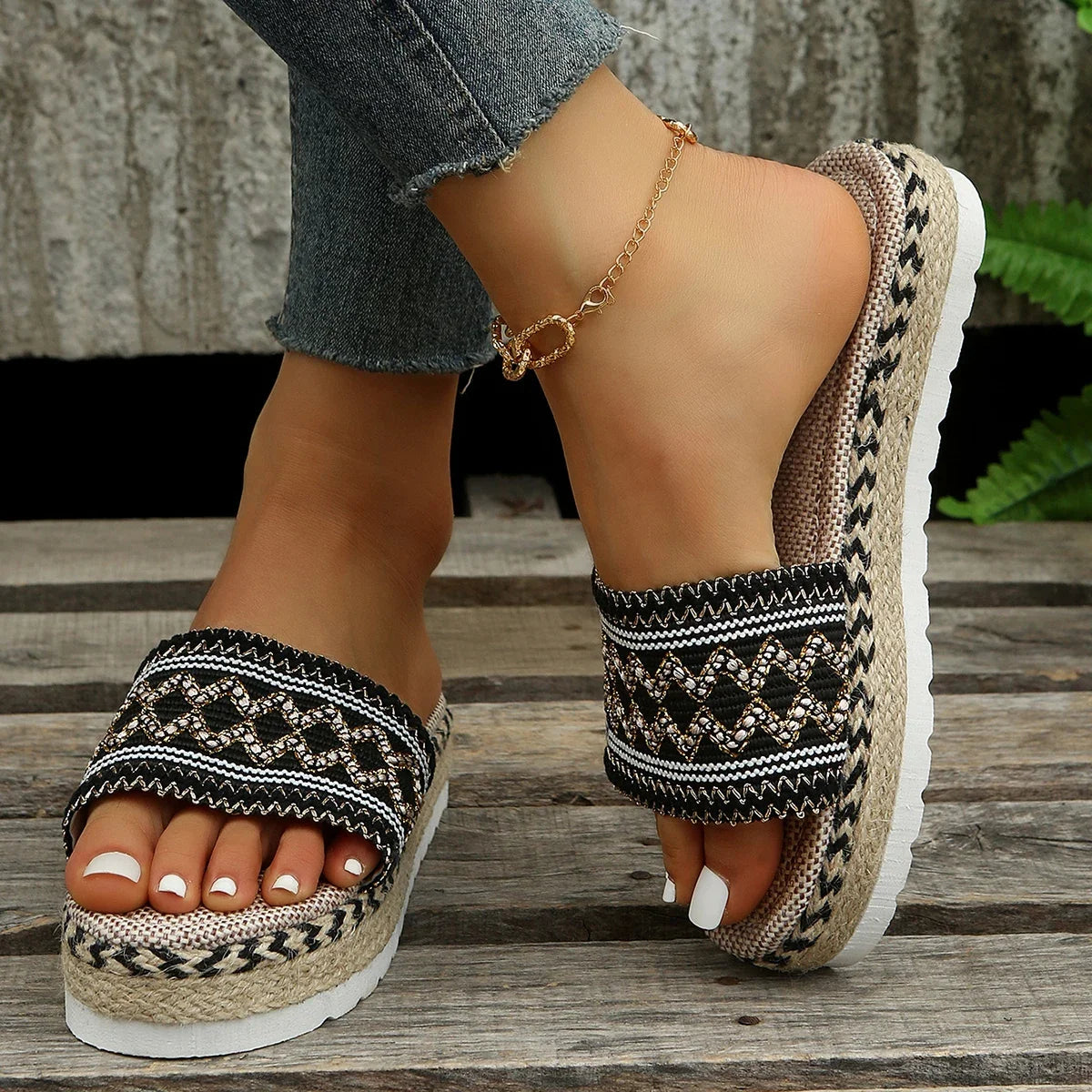 Bohemian Synthetic Riband Handmade Platform Slippers