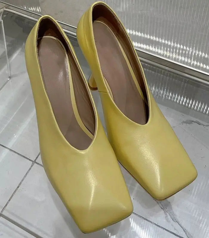 Elegant Lacquer Leather Wedding Party Square Headed Thin High Heels