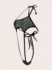 A Set Of Underwear Jumpsuit Hanging Neck Mesh Stitching Thong